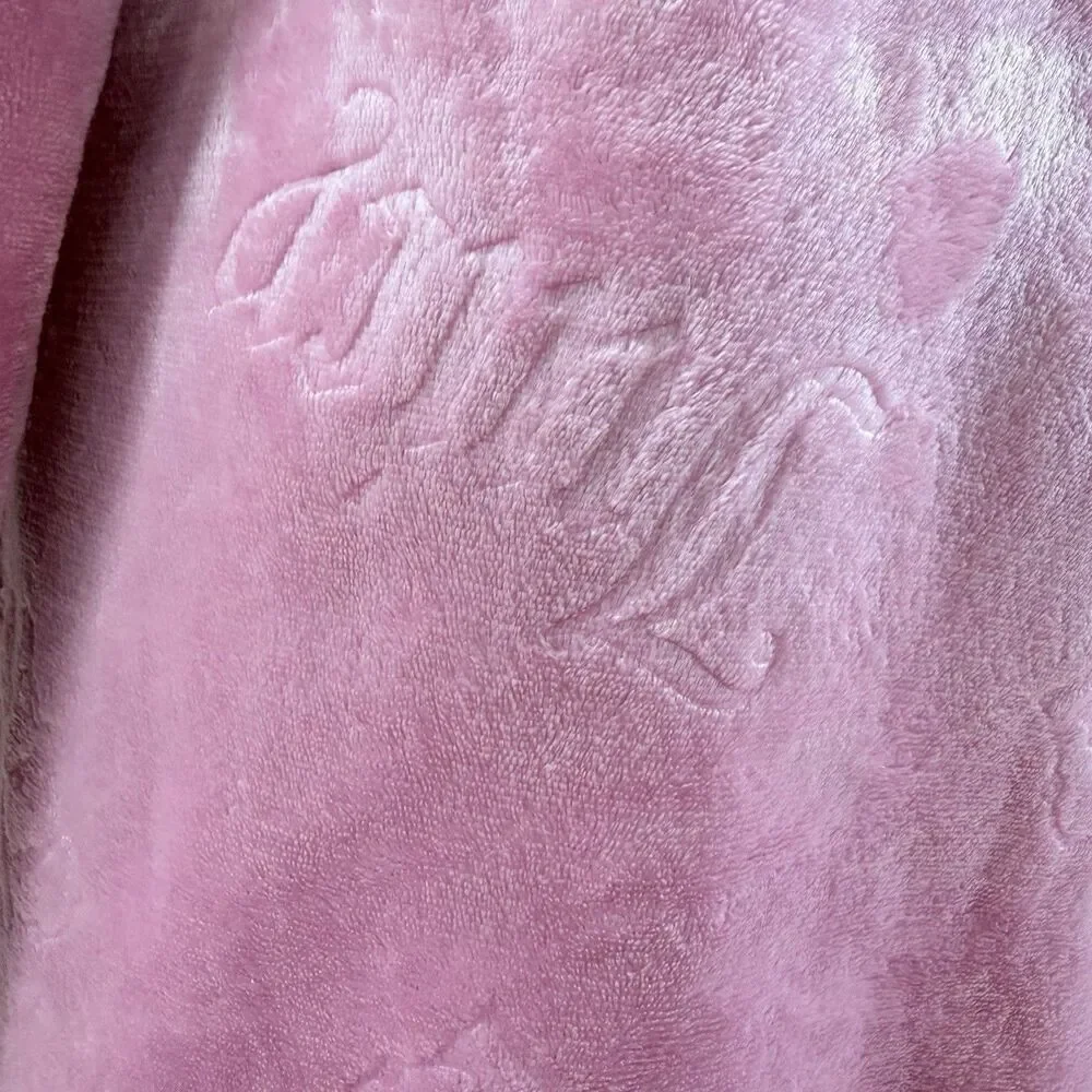 Juicy Couture Pink Plush Hooded Robe S/M Y2K Coquette Velour Spa Loungewear - Picture 12 of 16